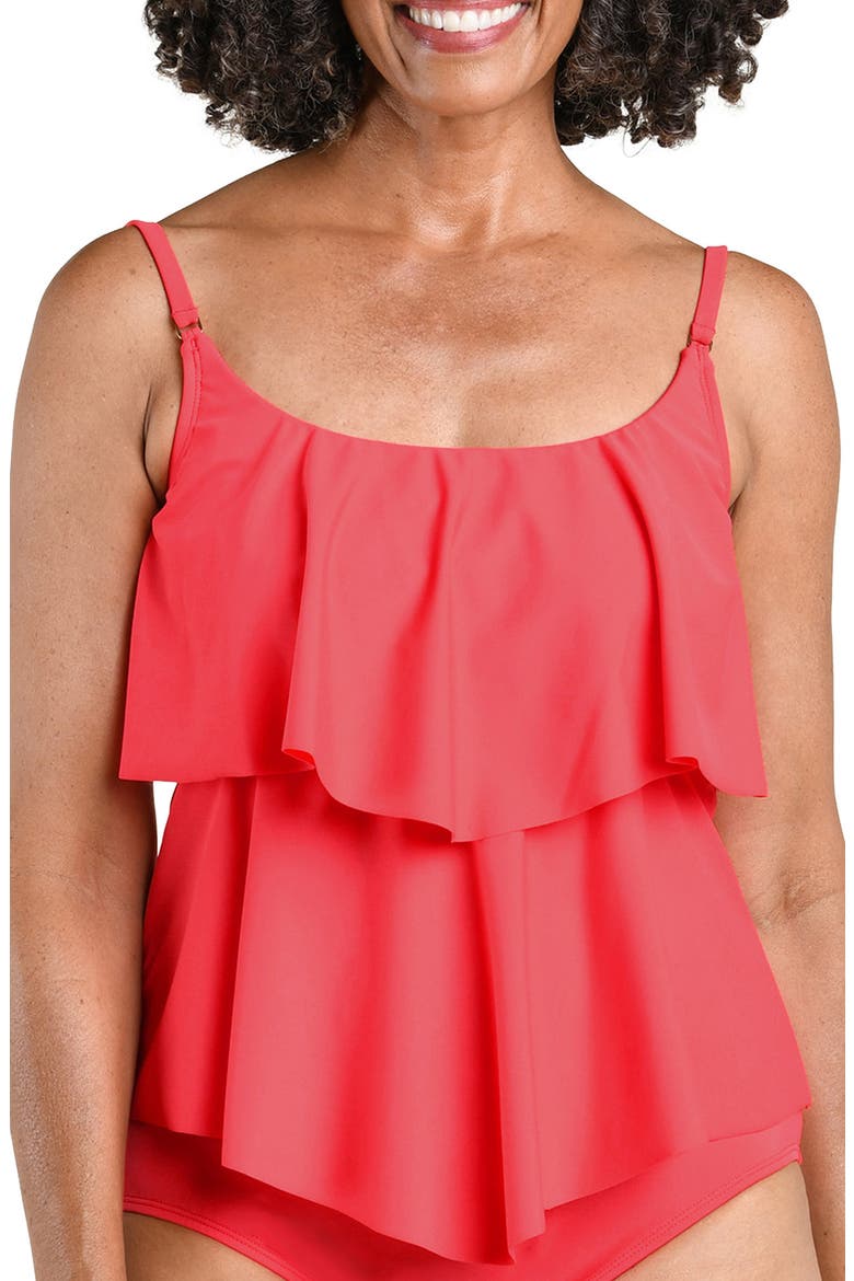 Solid Double Tiered Tankini Top, Main, color, PAPAYA