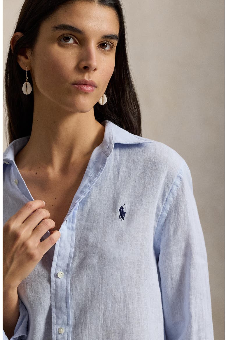 Classic Fit Linen Button-Up Shirt, Alternate, color, BLUE