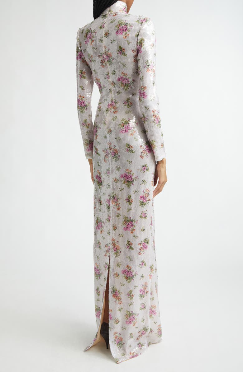 Brandon Maxwell The Monet Long Sleeve Sequin Column Gown, Alternate, color, Blush Floral