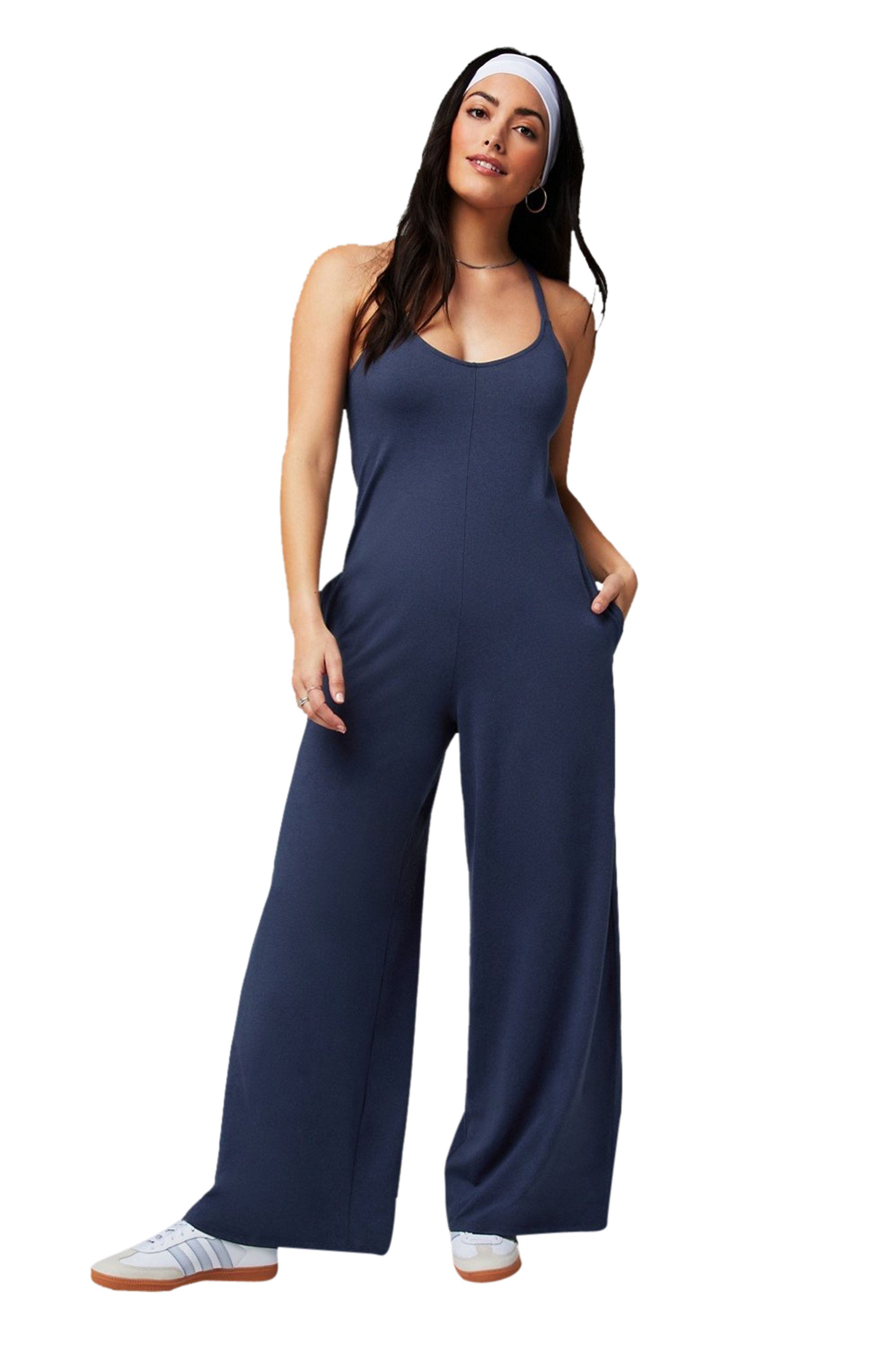 Fabletics Cloud Jersey Wide Leg Jumpsuit in Deep Navy Heather 