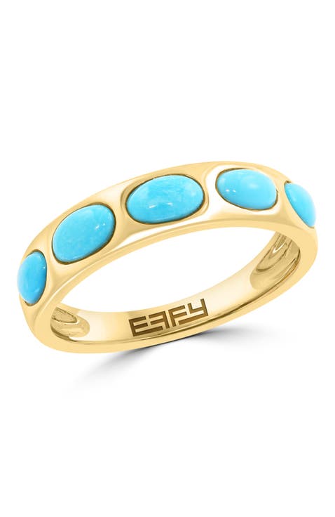 14K Yellow Gold Turquoise Cabochon Band Ring