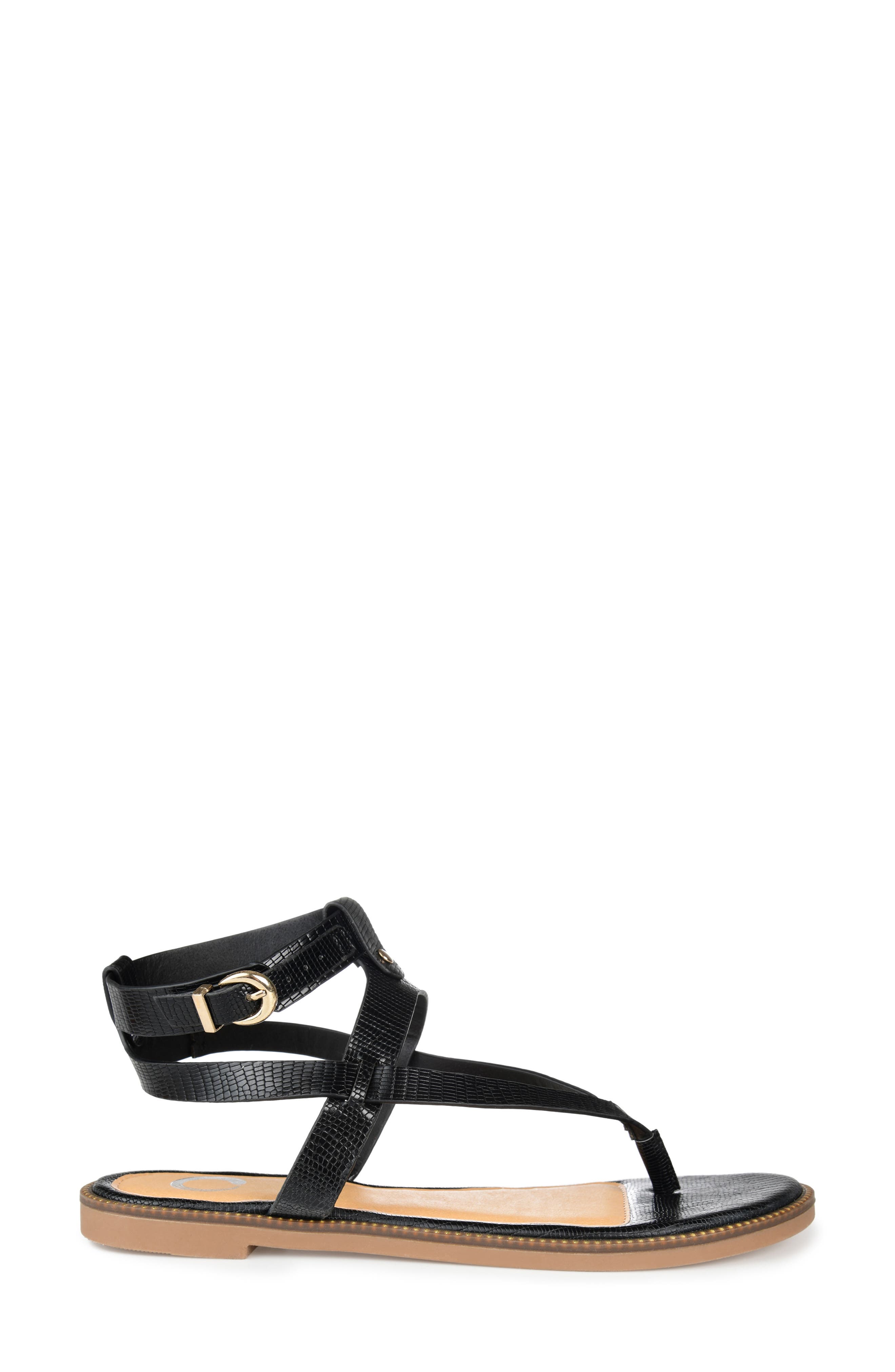 Journee Collection Tangie Snake Embossed Strappy Sandal, Alternate, color, Black