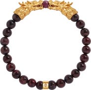 Karma and Luck Garnet Ruby Gold Plated Dragon Charm Beaded Bracelet Dragonfire Harmony
