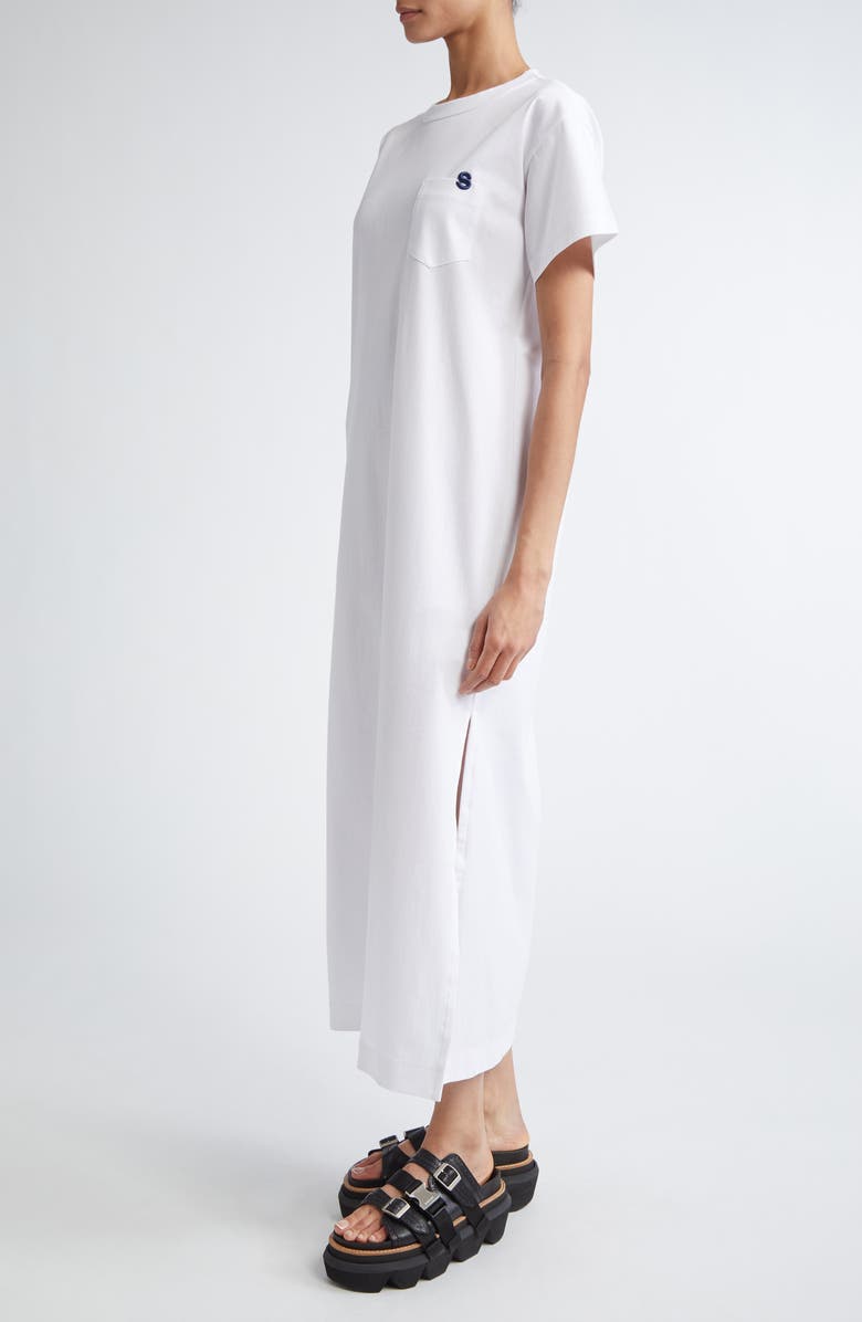 Sacai Embroidered Logo Jersey T-Shirt Dress, Alternate, color, White 101