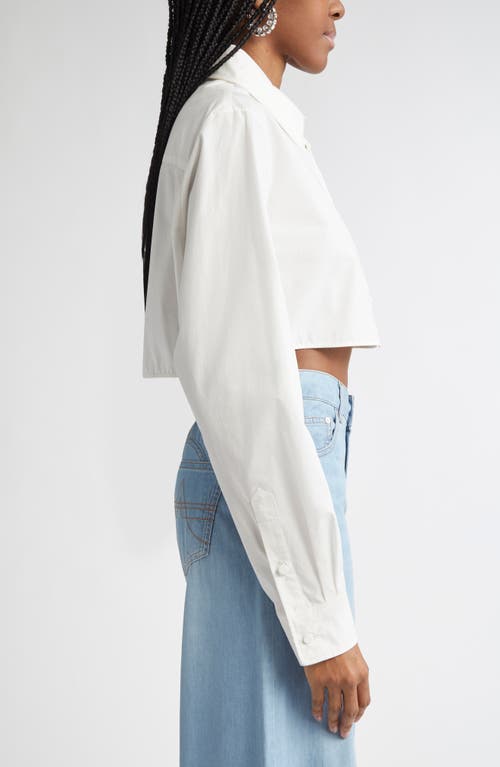 Area Crystal Rosette Crop Poplin Button-up Shirt In Off White