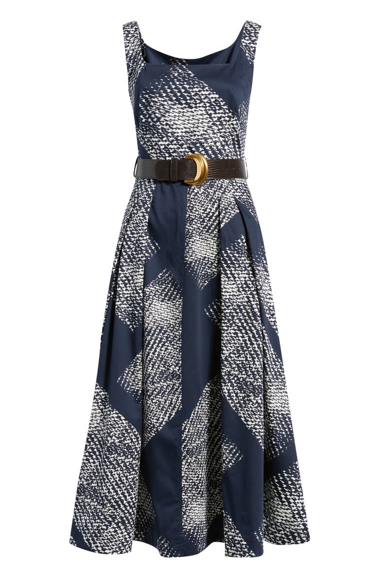 Abstract Print Belted Stretch Cotton Dress, Alternate, color, NIGHTFALL/ CREAM