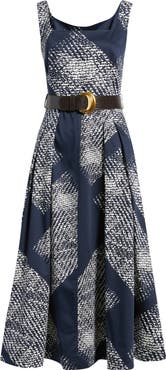 Donna Karan New York Abstract Print Belted Stretch Cotton Dress