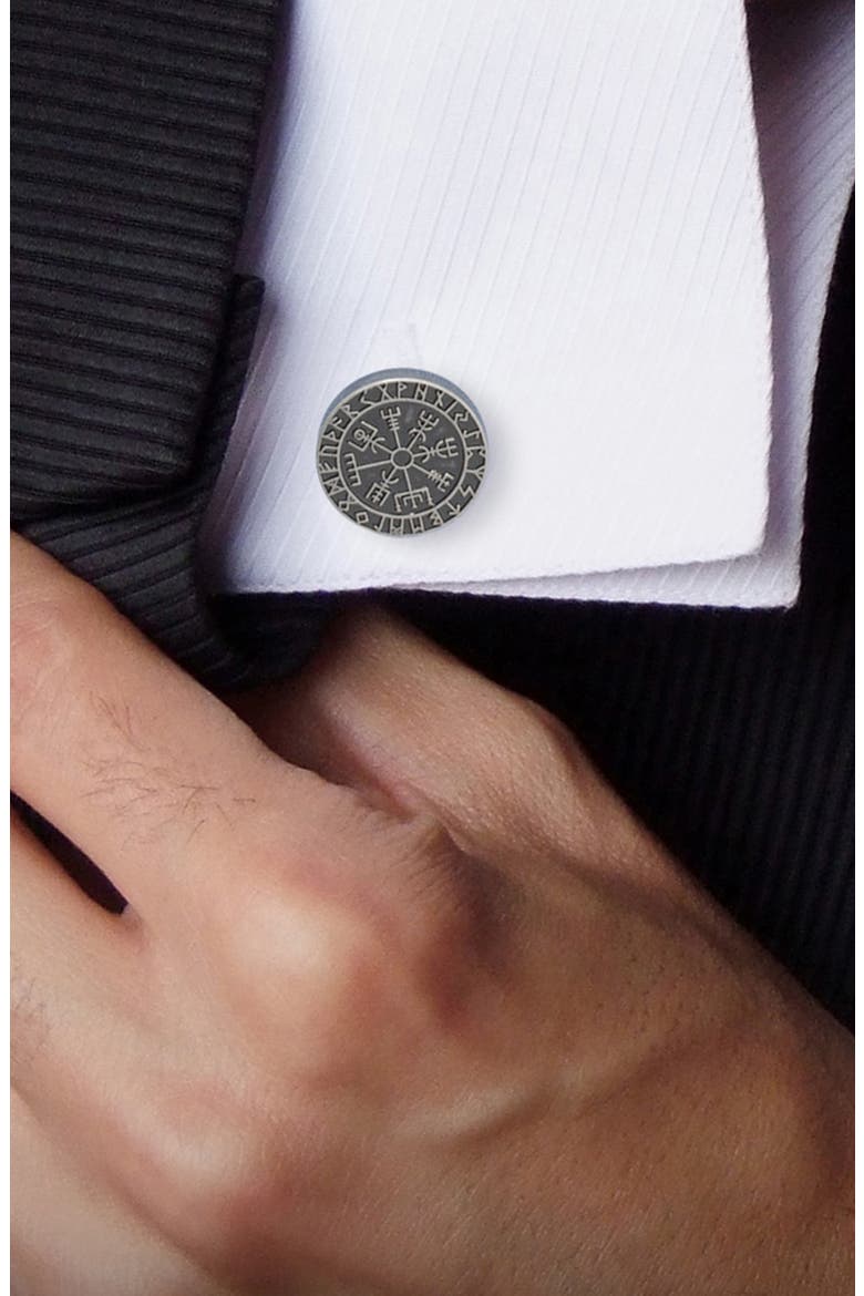 Viking Compass Cuff Links, Alternate, color, SILVER