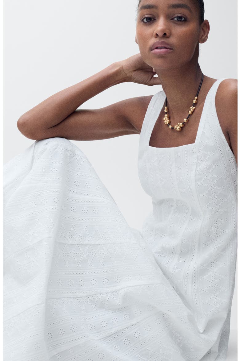 Embroidered Bubble Hem Sleeveless Midi Dress, Alternate, color, WHITE