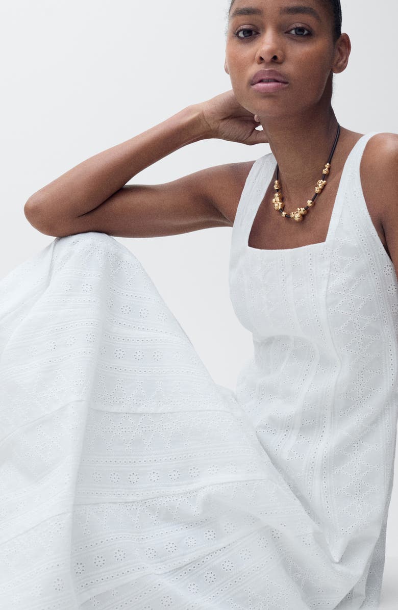 MANGO Embroidered Bubble Hem Sleeveless Midi Dress, Alternate, color,