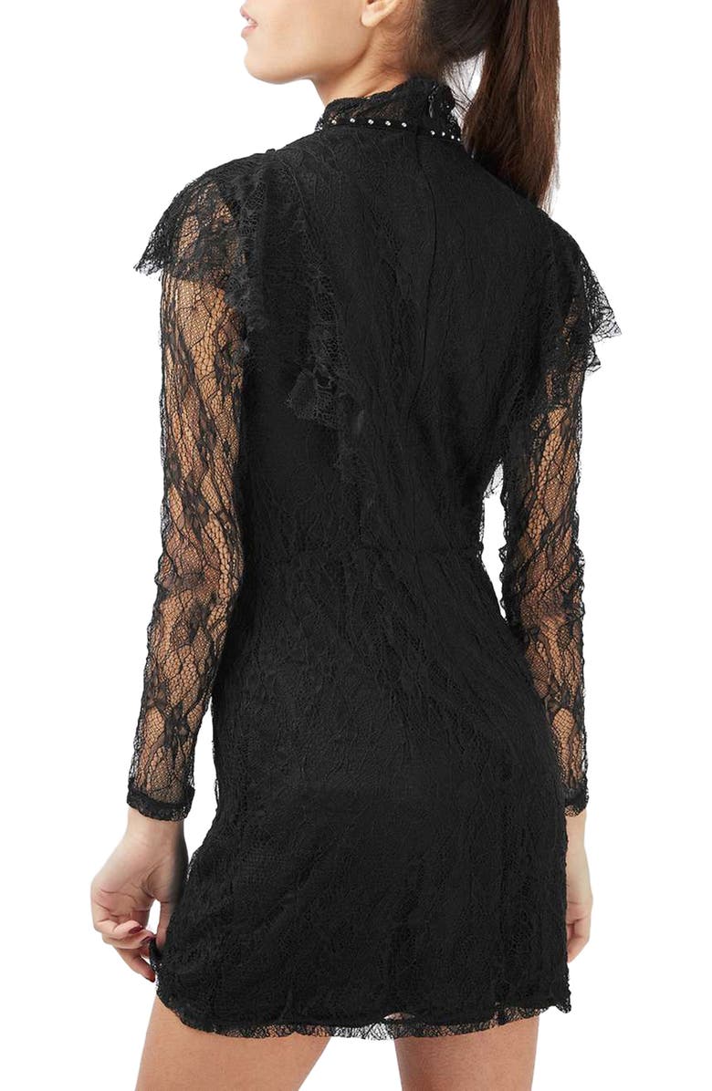 Topshop Stud Ruffle Lace Dress, Alternate, color, 