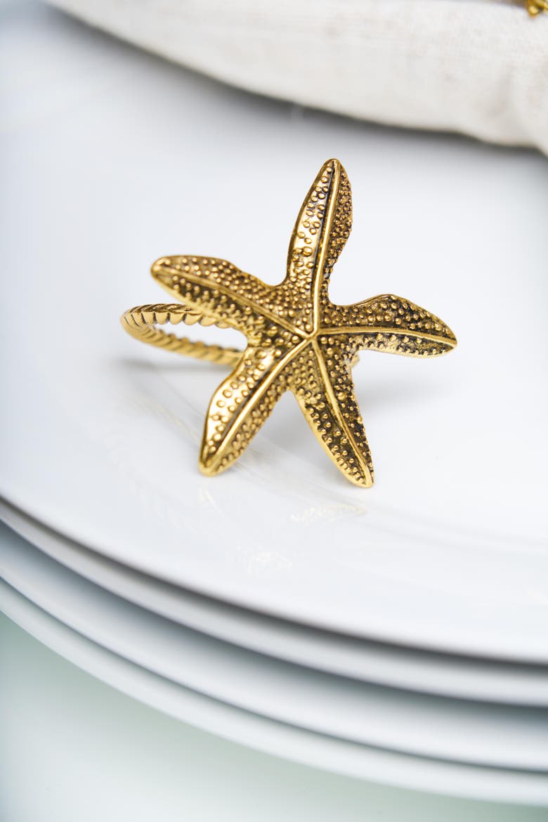 Gold Starfish Napkin Rings Set of 4, Alternate, color, Yellow
