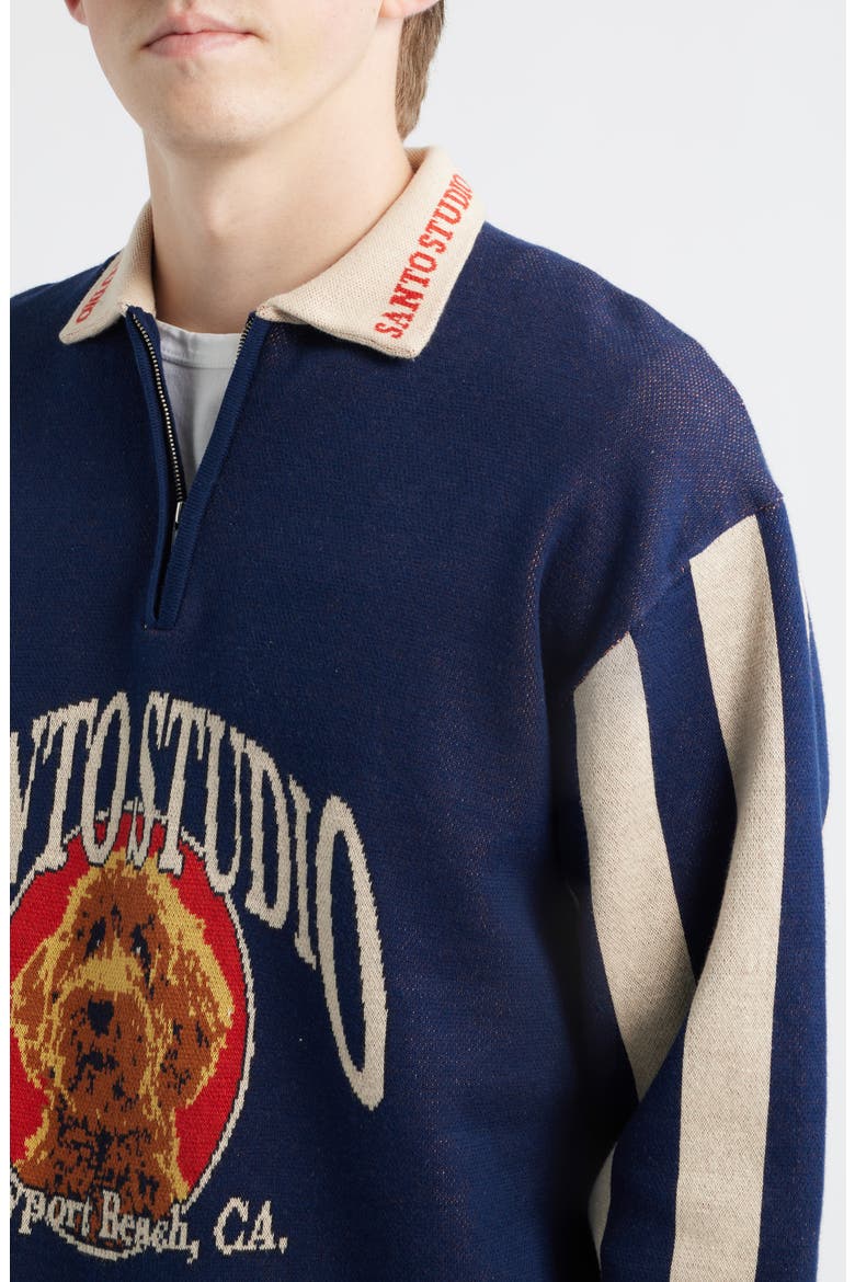 Maple Country Club Jacquard Cotton Graphic Polo Sweater, Alternate, color, NAVY