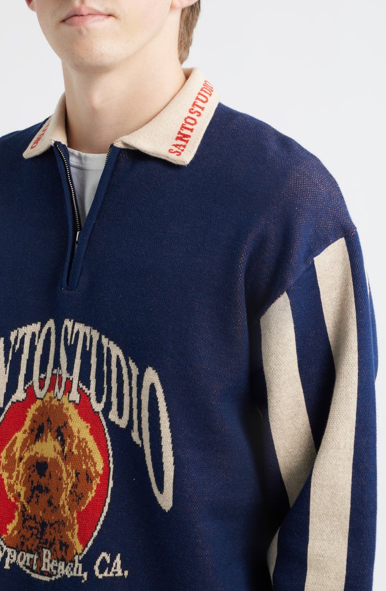 SANTO STUDIO Maple Country Club Jacquard Cotton Graphic Polo Sweater, Alternate, color, Navy