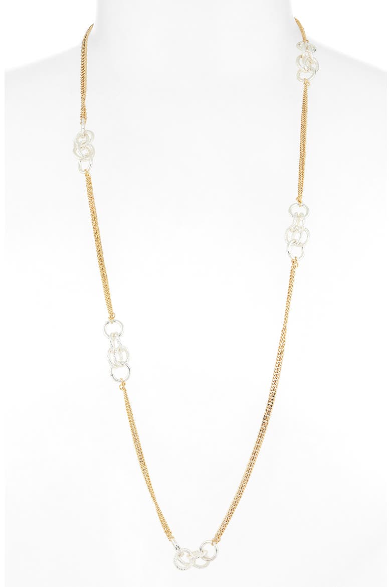 Slinky Ring Station Chain Necklace, Alternate, color, GOLD- SILVER