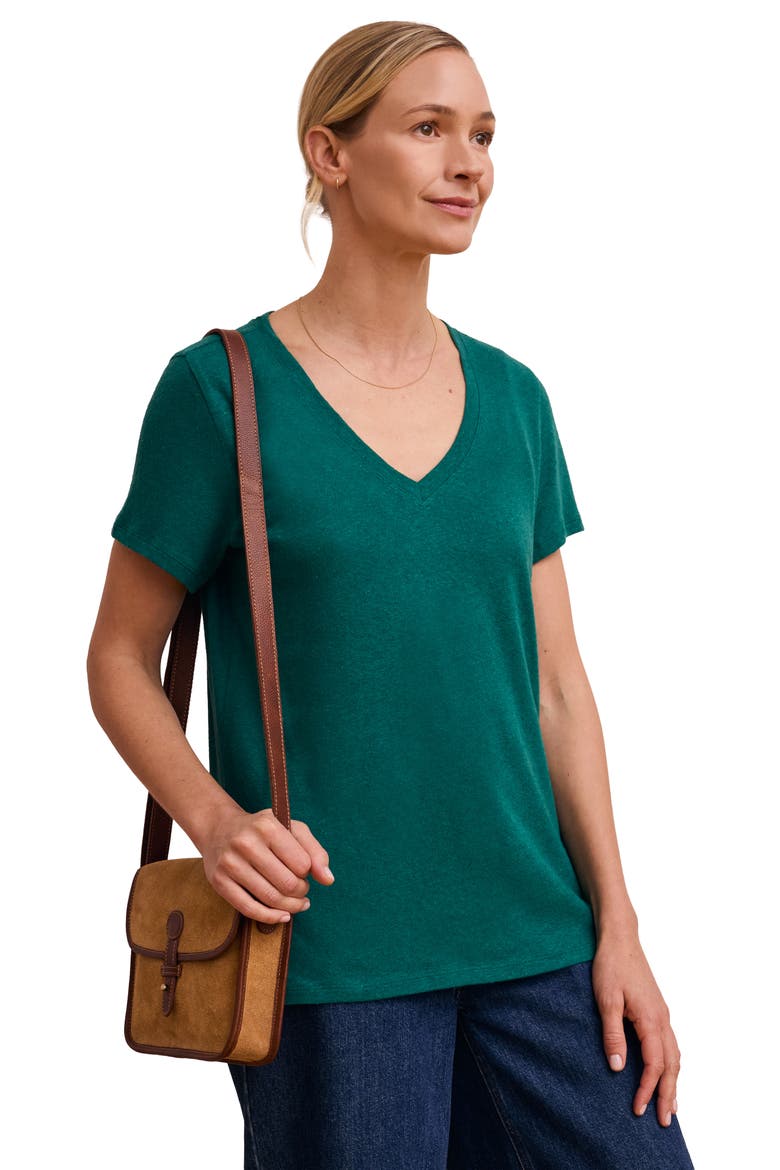 Relaxed V-Neck Linen Blend T-Shirt, Alternate, color, Teal