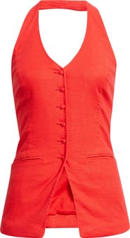 Open Edit Linen Halter Vest