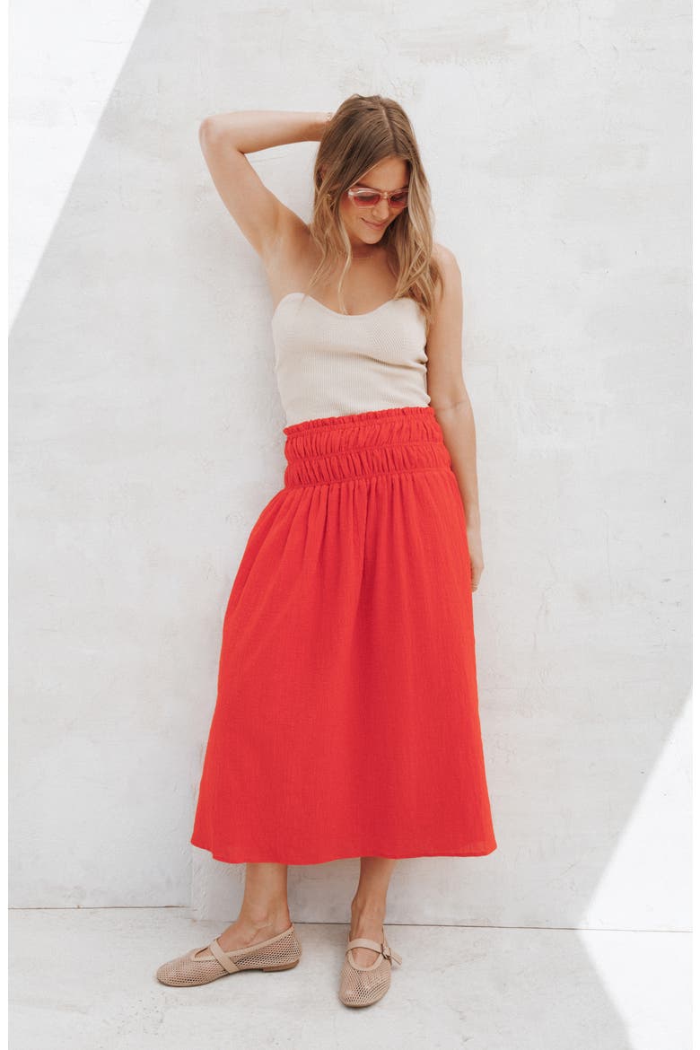 Mattea Smock Waist Cotton Gauze Maxi Skirt, Alternate, color, RED