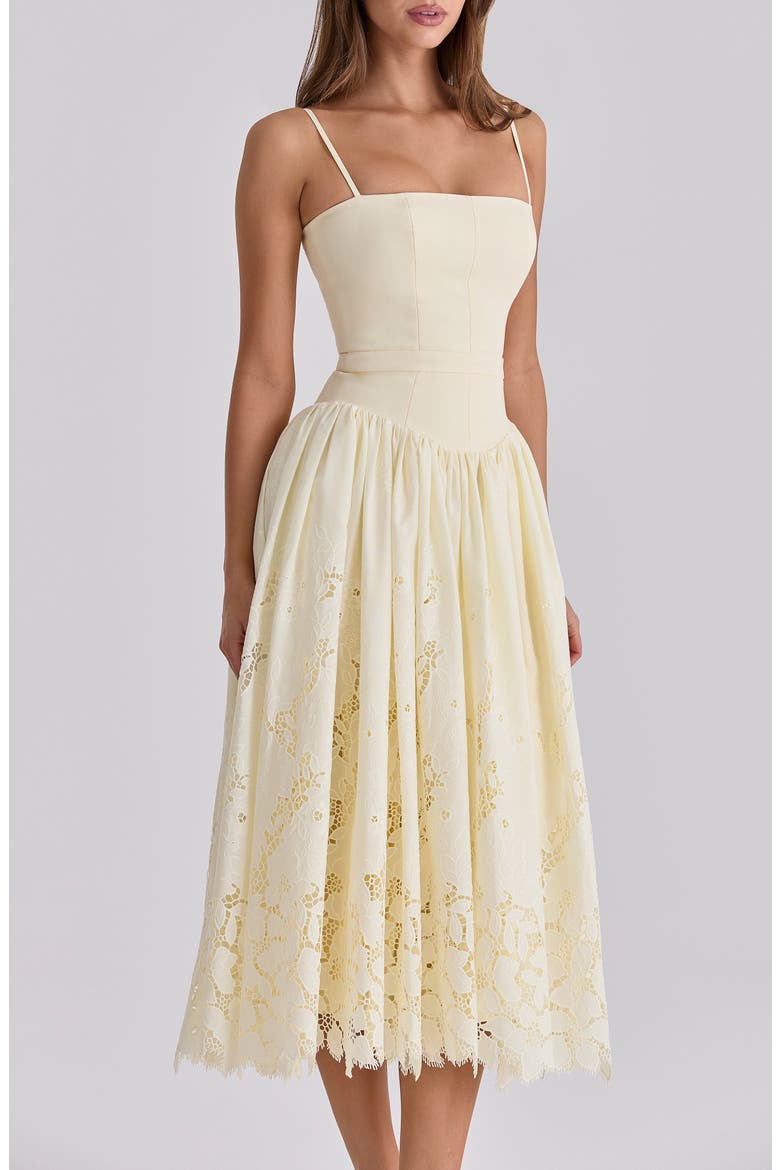 Ysabella Lace Skirt Stretch Cotton Cocktail Dress, Alternate, color, LEMON