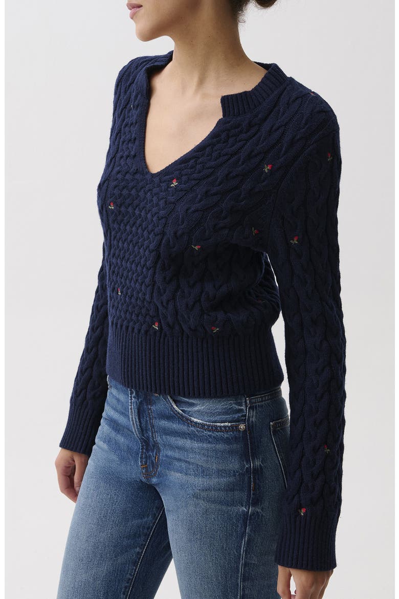 Shana Embroidered Cable Knit Sweater, Alternate, color, SOFT NIGHT