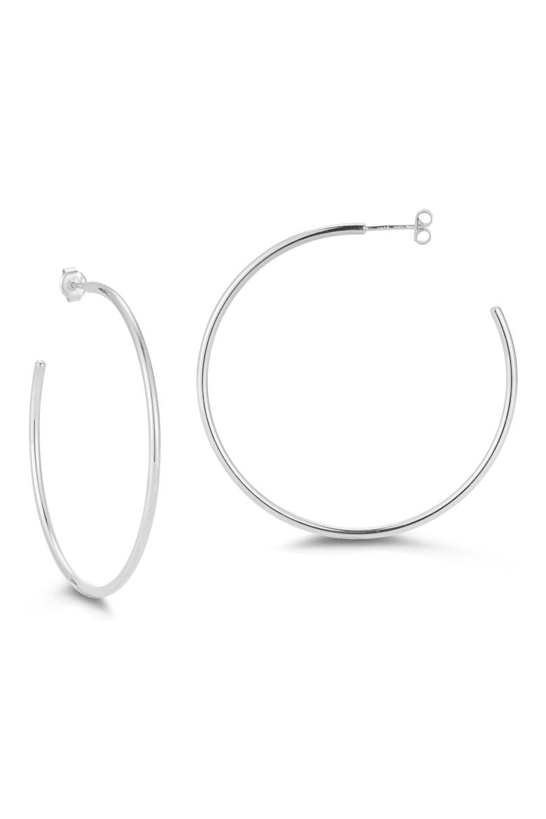 14K Gold Plated Sterling Silver Hoop Earrings, Main, color, SILVER