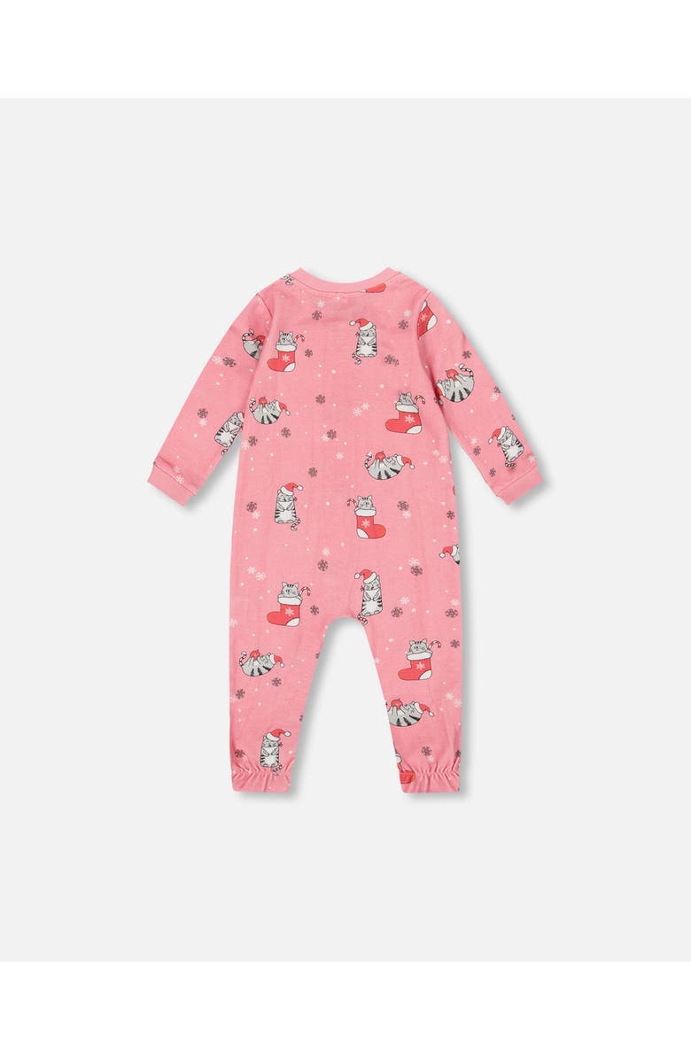 Deux par Deux One-Piece Organic Cotton Pajama Cat, Alternate, color, Pink