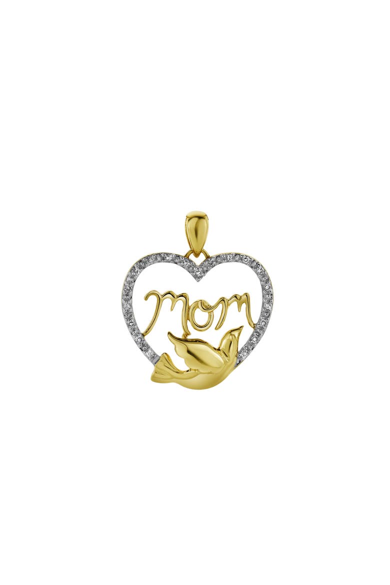 Dove & Heart Mom Diamond Pendant Necklace in 10K Yellow Gold, Alternate, color, 10K Yellow Gold