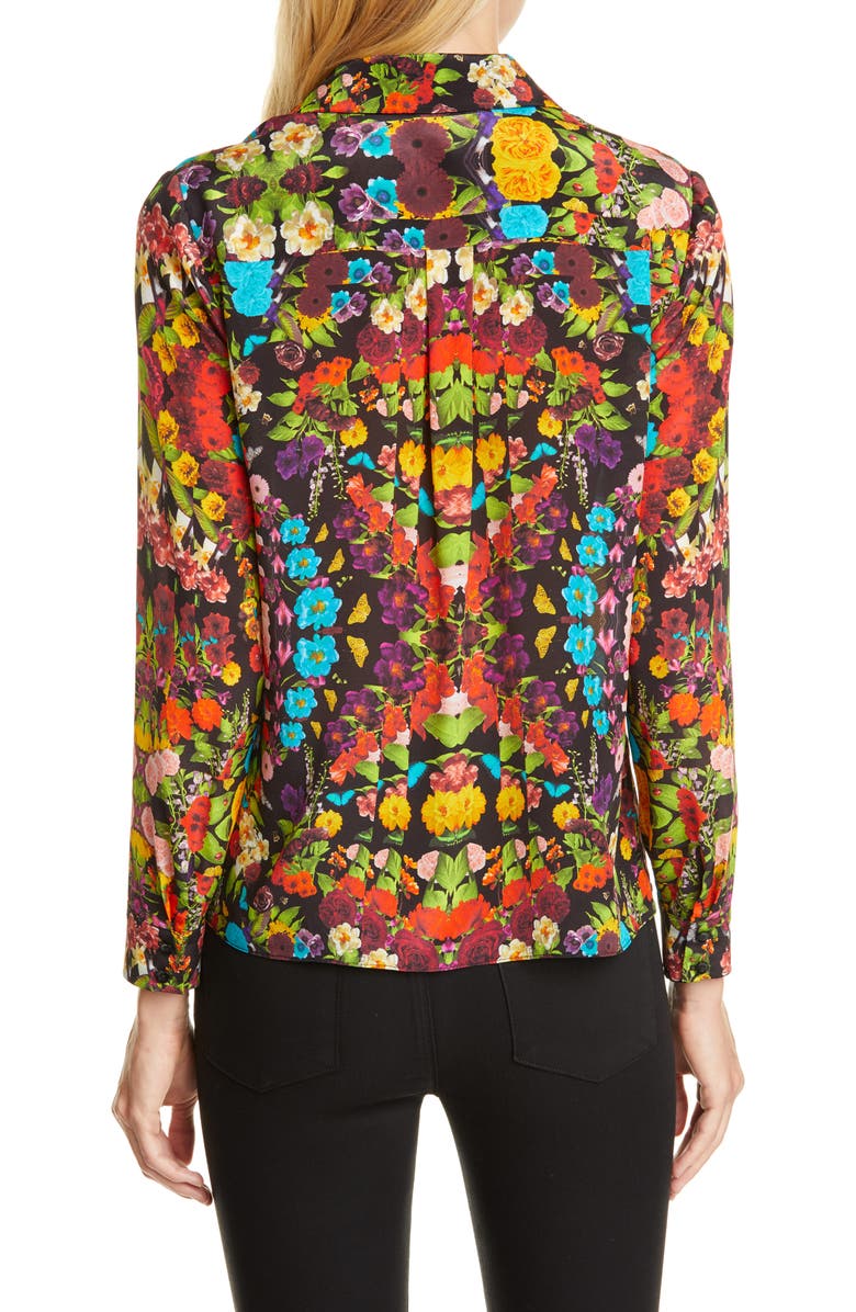 Alice + Olivia Willa Floral Pleated Placket Silk Blouse, Alternate, color,