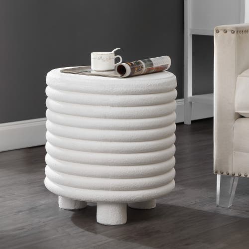 Jonathan Y Evans 18" Minimalist Modern 3-legged Drum Indoor/outdoor Accent Table In White Frosted