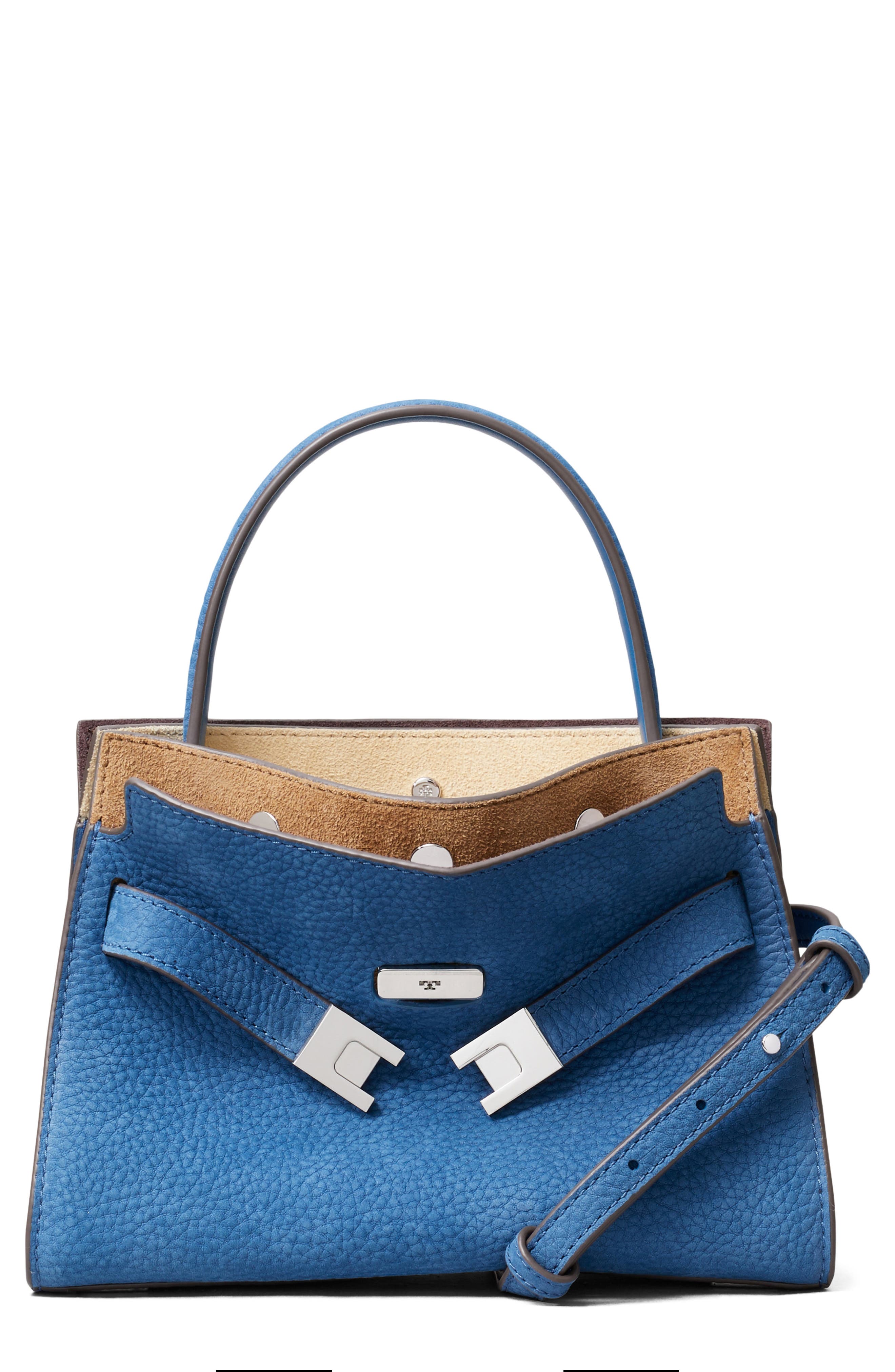Lee Radziwill Nubuck Petite Double Bag Leather, Main, color, BRIGHT BLUE