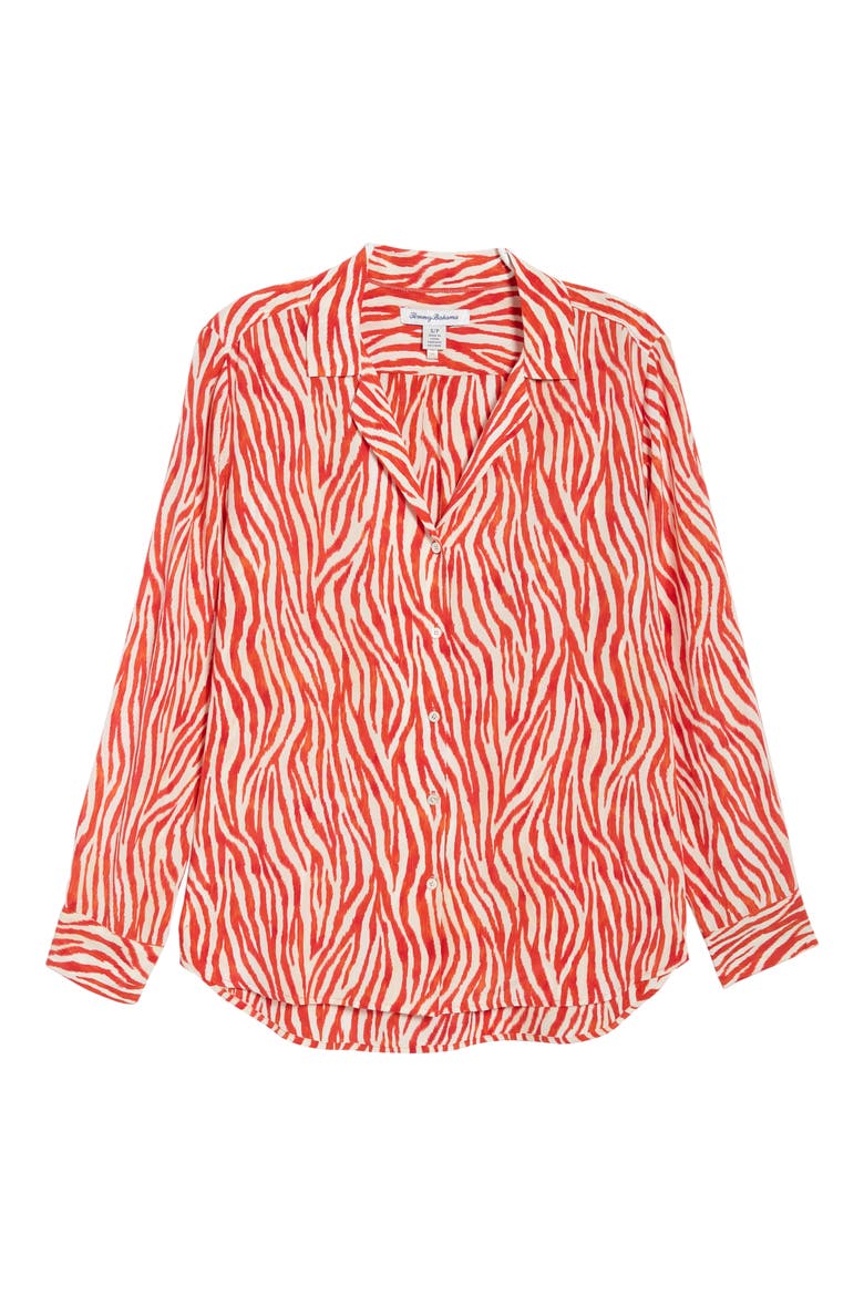 Zesty Zebra Long Sleeve Silk Camp Shirt, Alternate, color, TRULY RED