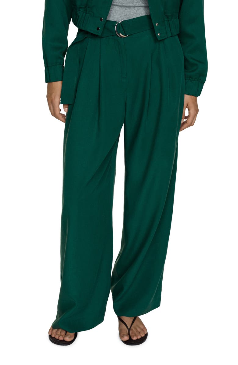 MANGO Belted Pants, Main, color, Green