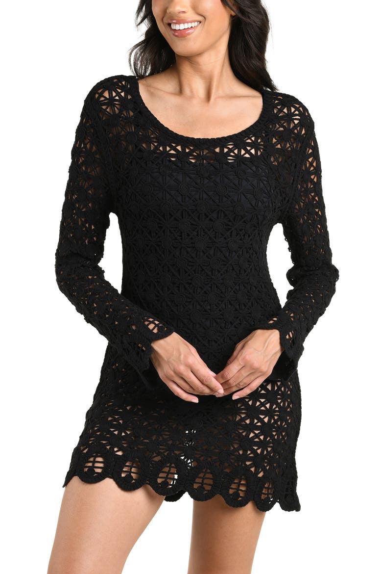 Serenity Crochet Cover-Up Minidress, Alternate, color, BLACK
