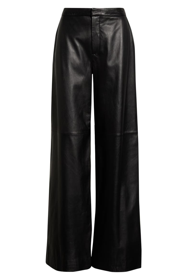 Livvy Straight Leg Lambskin Leather Trousers, Alternate, color, BLACK