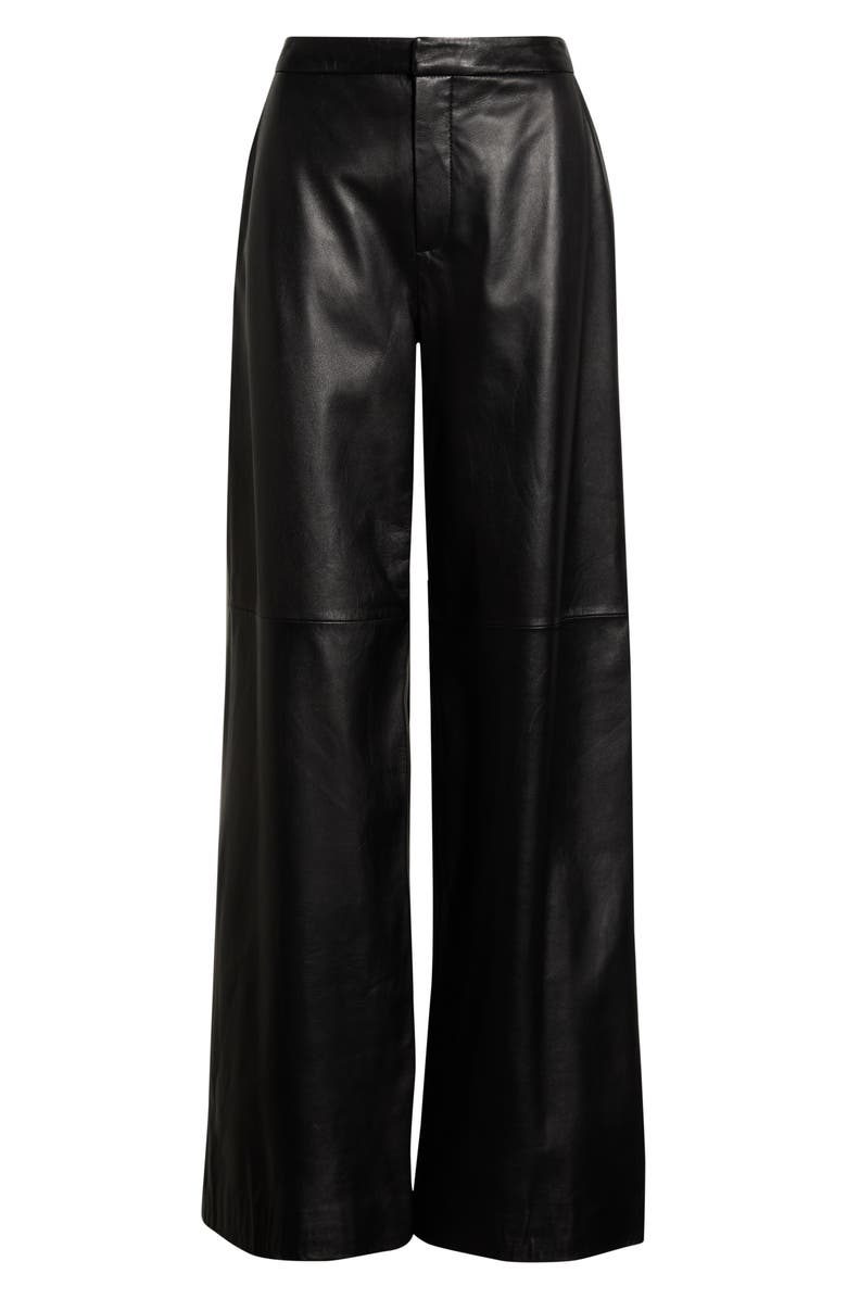 L'AGENCE Livvy Straight Leg Lambskin Leather Trousers, Alternate, color, Black