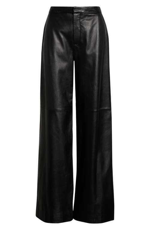 L'agence Livvy Straight Leg Lambskin Leather Trousers In Black