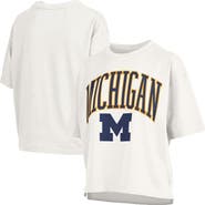 PRESSBOX Women's Pressbox White Michigan Wolverines Nelson Arch Over Logo Waist Length Oversized Slub T-Shirt