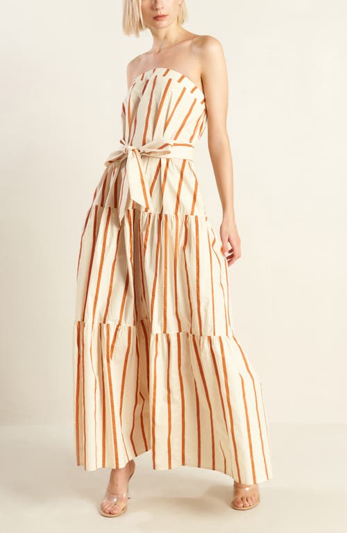 Freemarket Strapless Stripe Maxi Dress In Ivory/rust