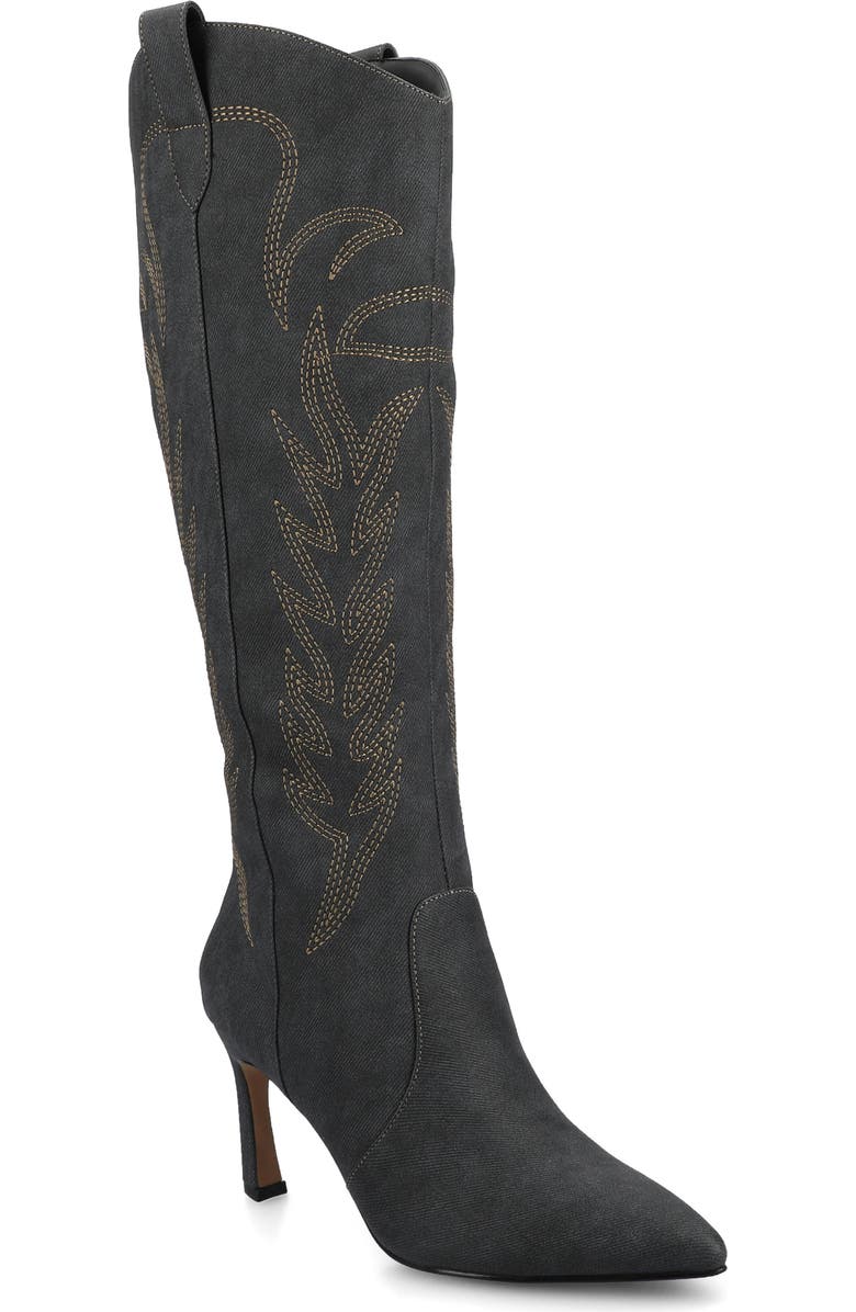 Journee Collection Laramie Knee High Western Boot, Main, color, Charcoal