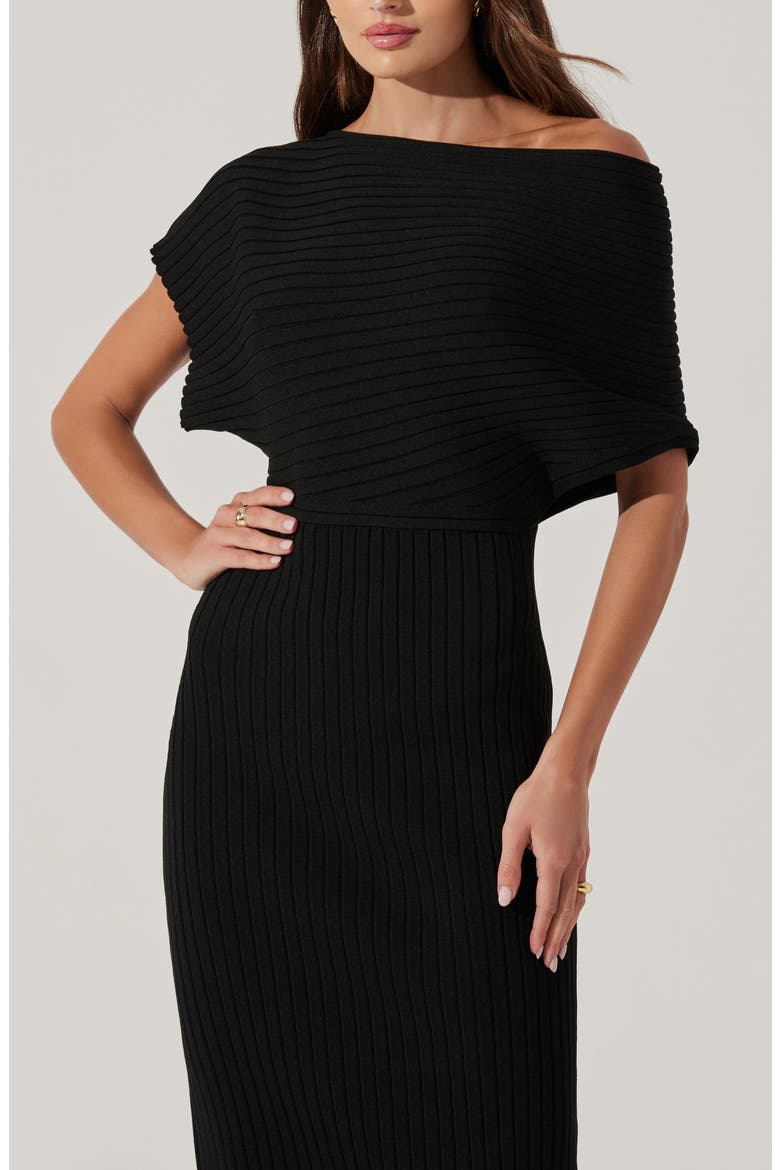 One-Shoulder Wide Rib Sweater Dress, Alternate, color, BLACK
