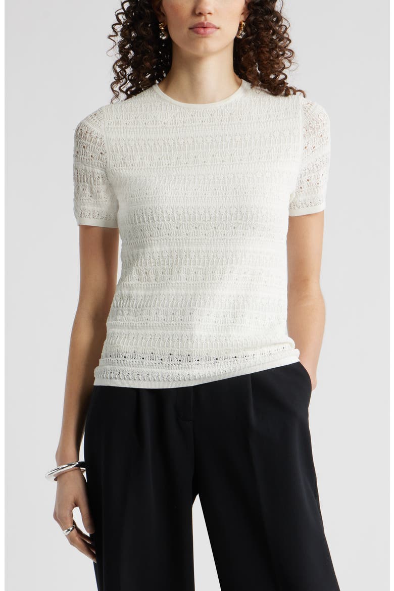 Pointelle Knit Crewneck Sweater, Main, color, IVORY TOFU