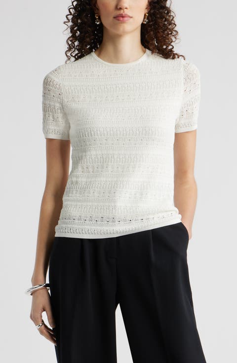 Pointelle Knit Crewneck Sweater