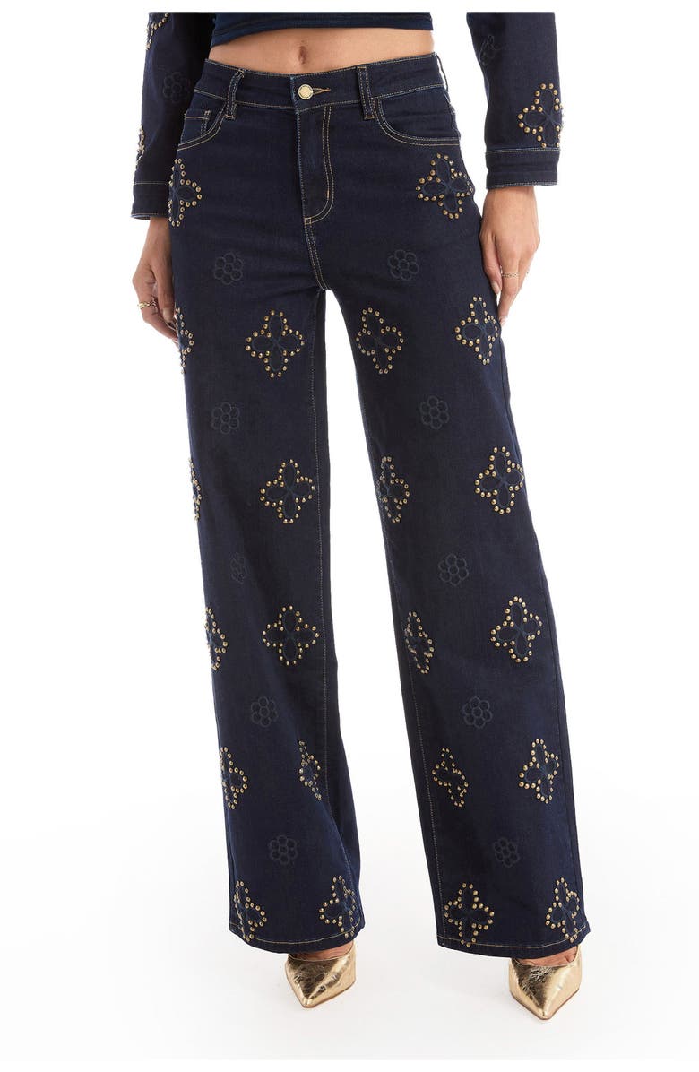 The Noli Shop Kaia Studded High Rise Jean, Alternate, color, Indigo