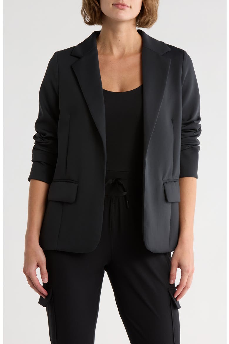 Powermove Notch Lapel Scuba Knit Blazer, Main, color, BLACK