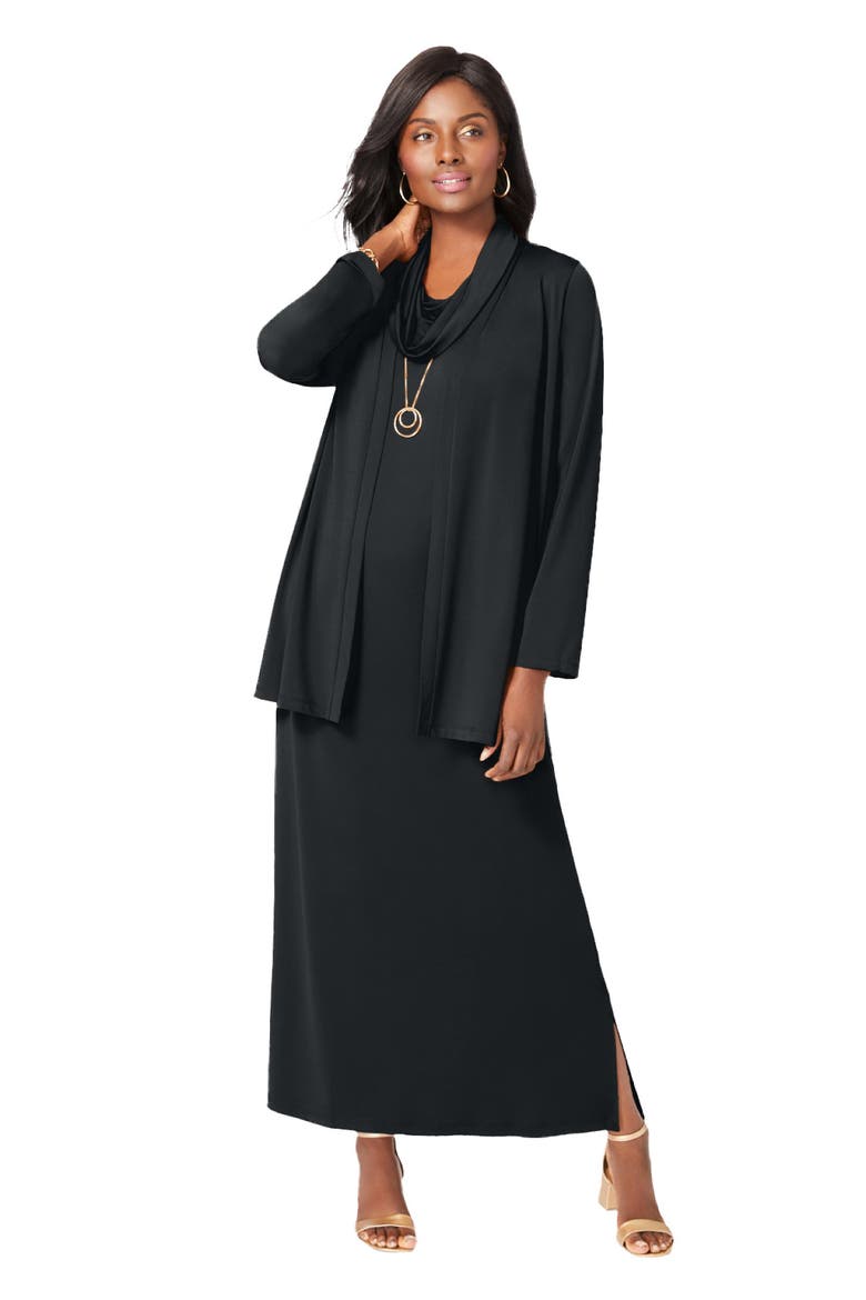 2 Piece Cowlneck Jacket Dress, Main, color, BLACK