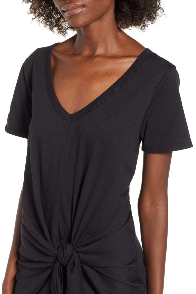 Tie Waist T-Shirt Dress, Alternate, color, BLACK