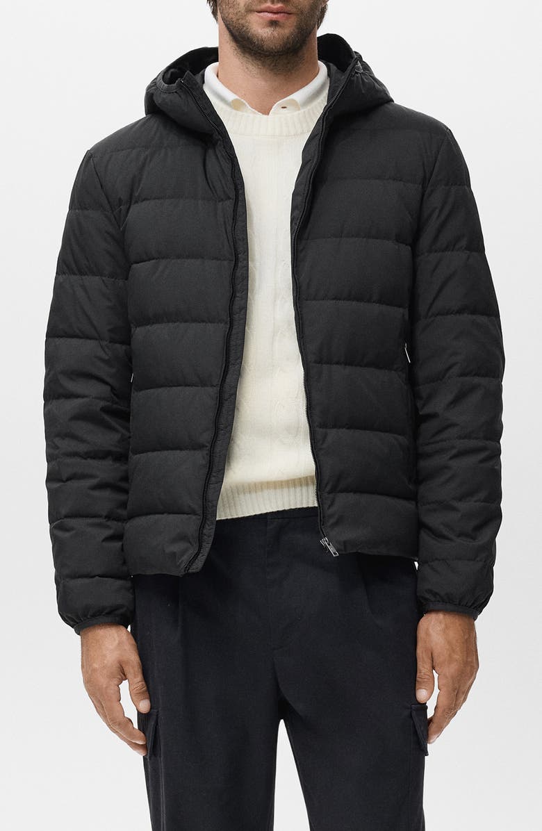 MANGO Water Repellent Quilted Down Hooded Jacket, Main, color, 