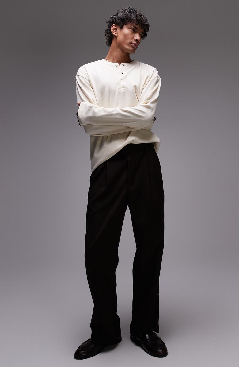 Topman Long Sleeve Waffle Henley, Alternate, color, Ecru