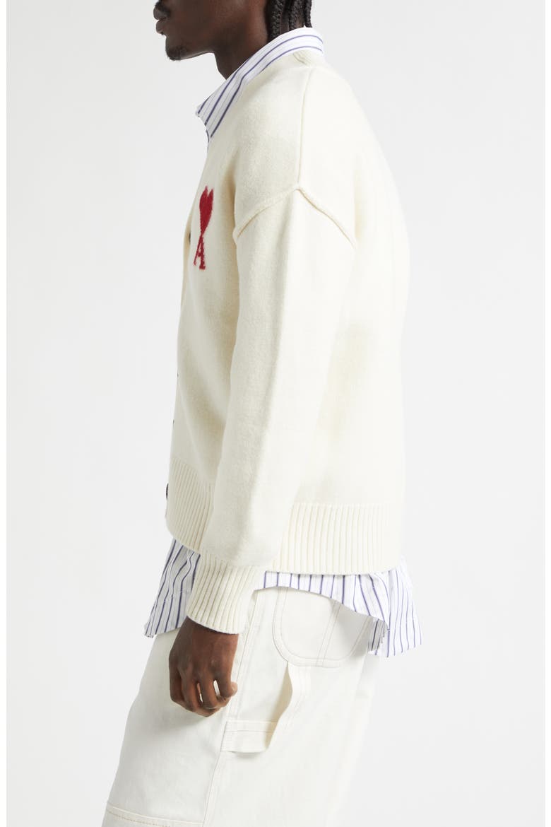Ami de Coeur Intarsia Wool Cardigan, Alternate, color, ECRU/ ROUGE