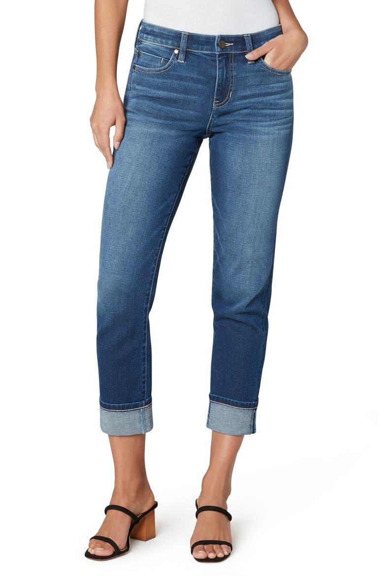 Marley High Waist Cuff Girlfriend Jeans, Main, color, WILDWOOD
